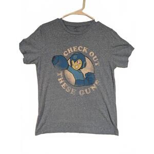 Mega Man Check Out These Guns Blue Heather Graphic Gamer T-Shirt Capcom Mens M